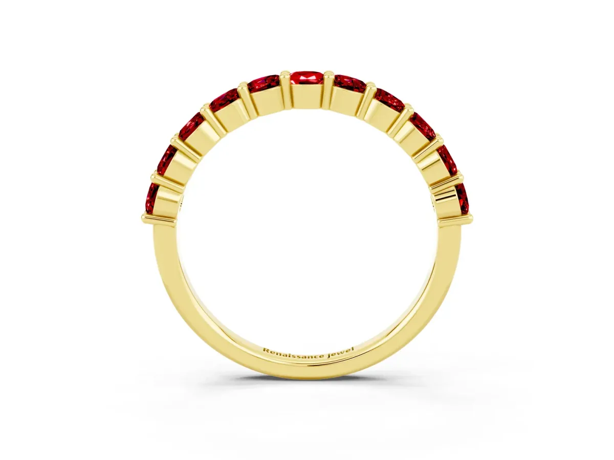 Round Ruby Half Eternity Band with Prong Setting Yellow gold