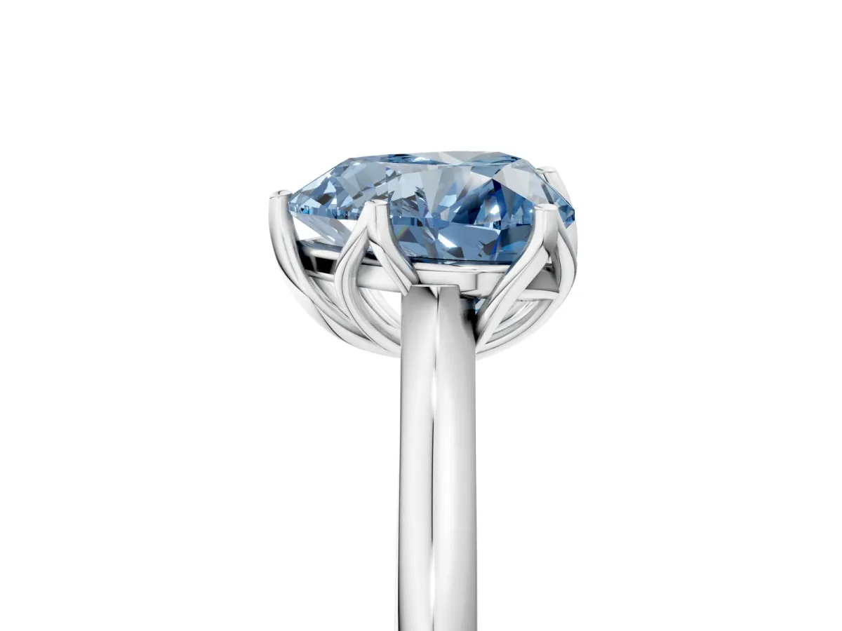 Fancy Blue Heart Cut Solitaire Cathedral Diamond Ring with Six-Prong Setting Platinum