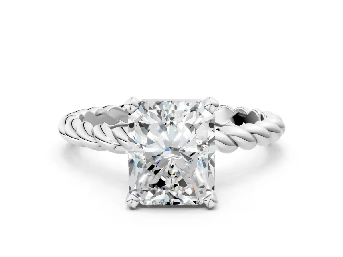 Radiant Cut Cut Solitaire Twisted Band with Four-Prong Setting Platinum