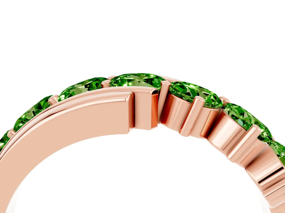 Round Peridot Wave Band with Channel and Shared Prong Setting Rose gold