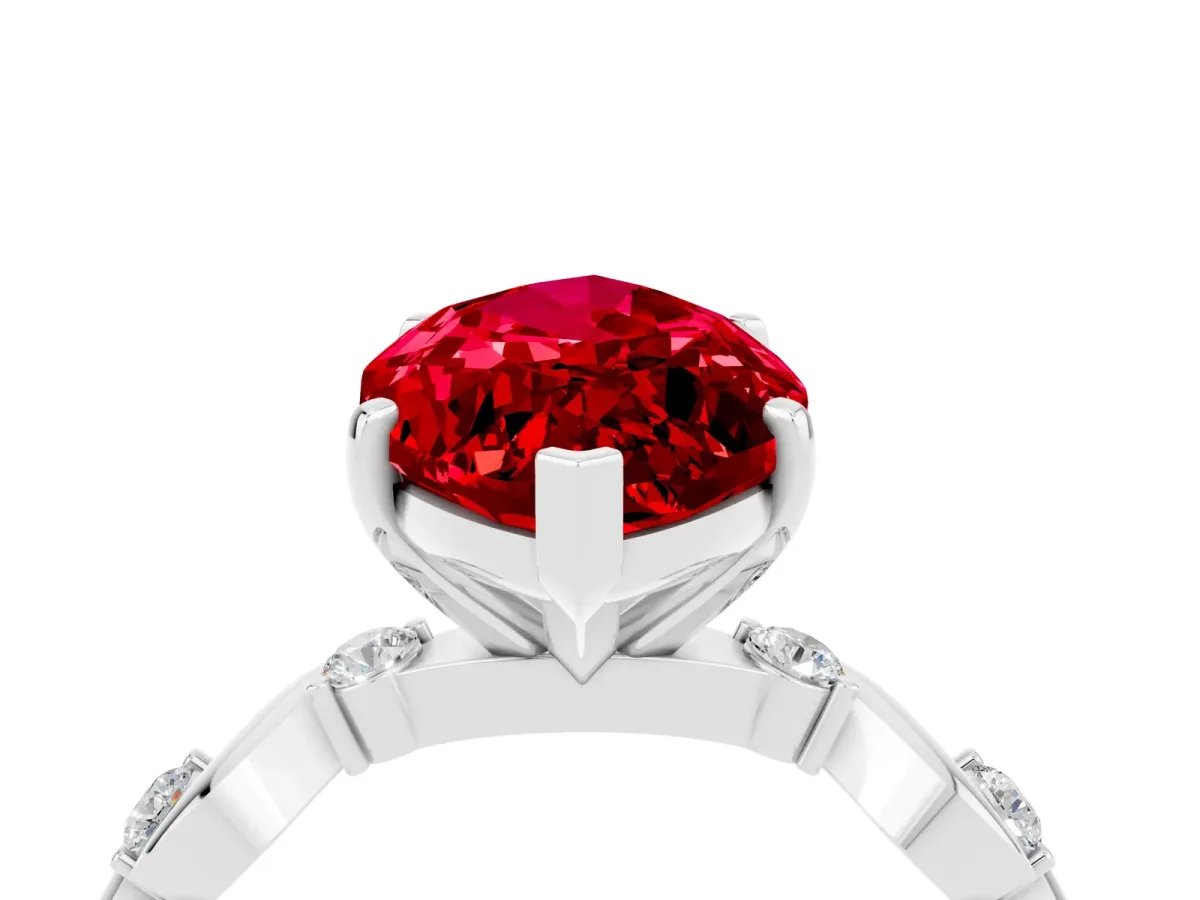 Marquise Cut Ruby Solitaire Twisted Band with Round Accents and Prong Setting Platinum