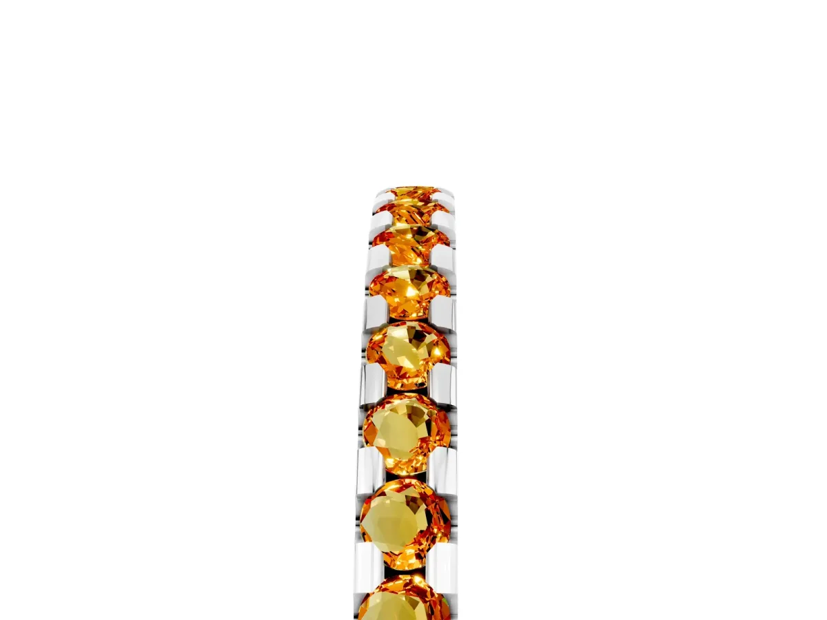 Round Citrine Pavé Set Eternity Band with Micro Prong Setting Silver