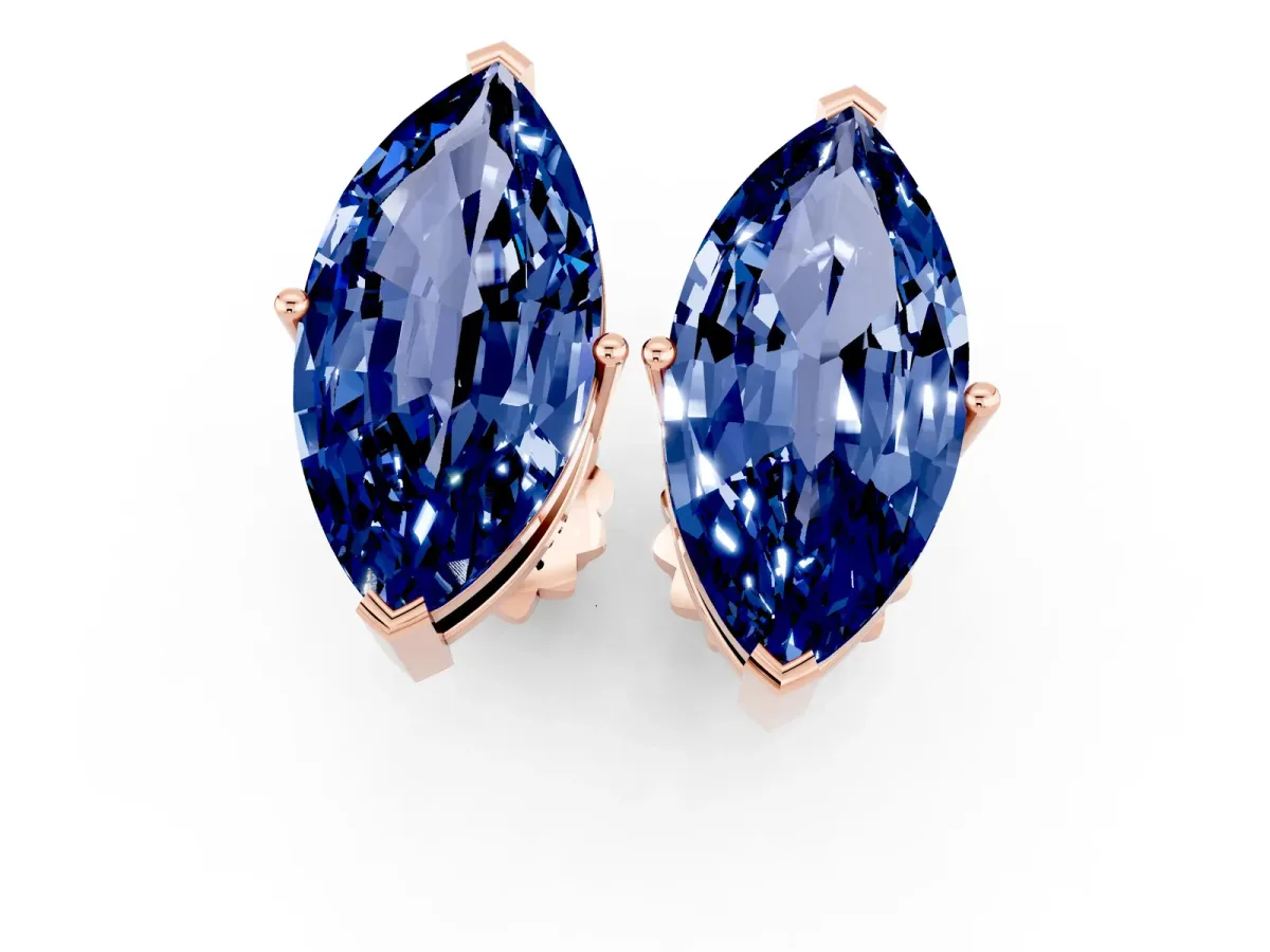 Marquise Cut Blue Sapphire Stud Earrings Rose gold