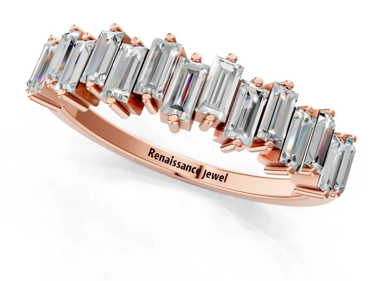 Baguette Diamond Half Eternity Ring with Prong Setting Rose gold