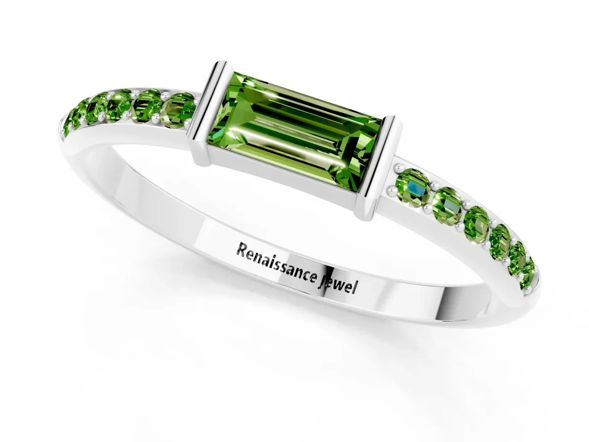 Baguette Peridot Pavé Band with Bar Setting Platinum