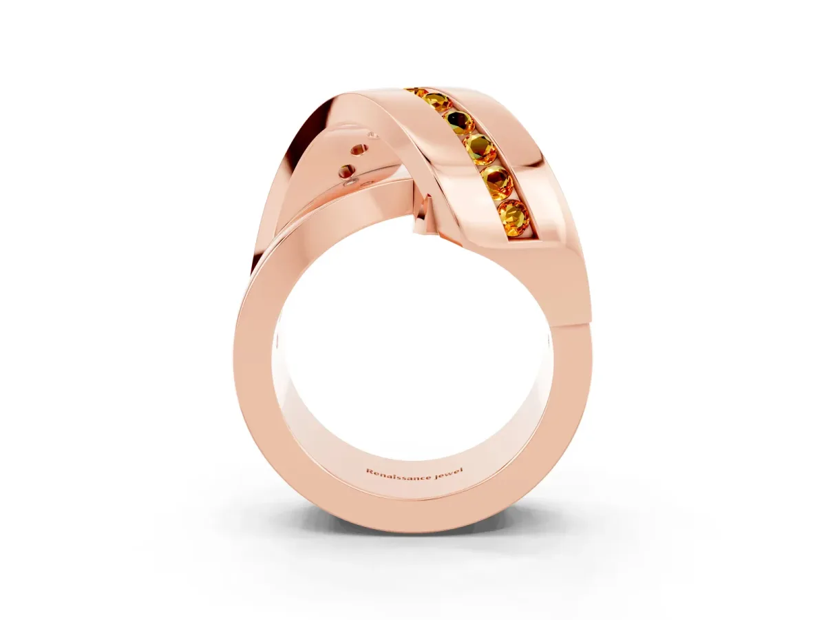 Pavé Round Citrine Crossover Band with Channel Setting Rose gold