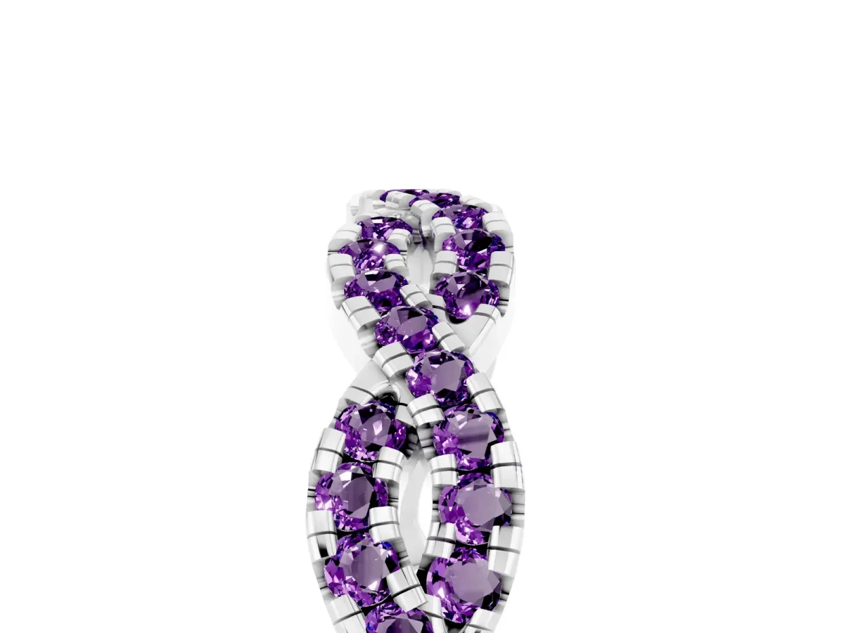 Round Amethyst Twisted Eternity Band with Pavé and Shared Prong Setting Silver