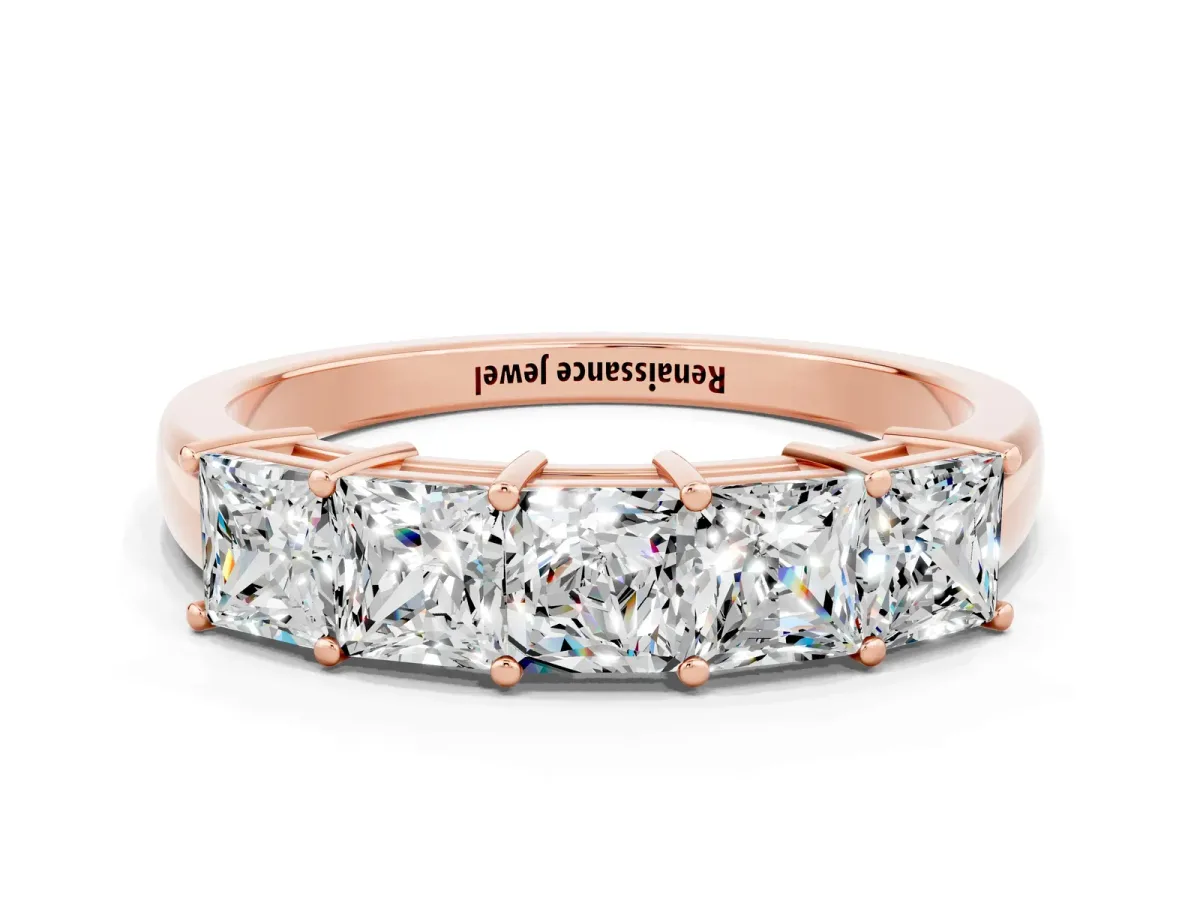 Princess Cut Five-Stone Moissanite Band with Prong Setting Rose gold