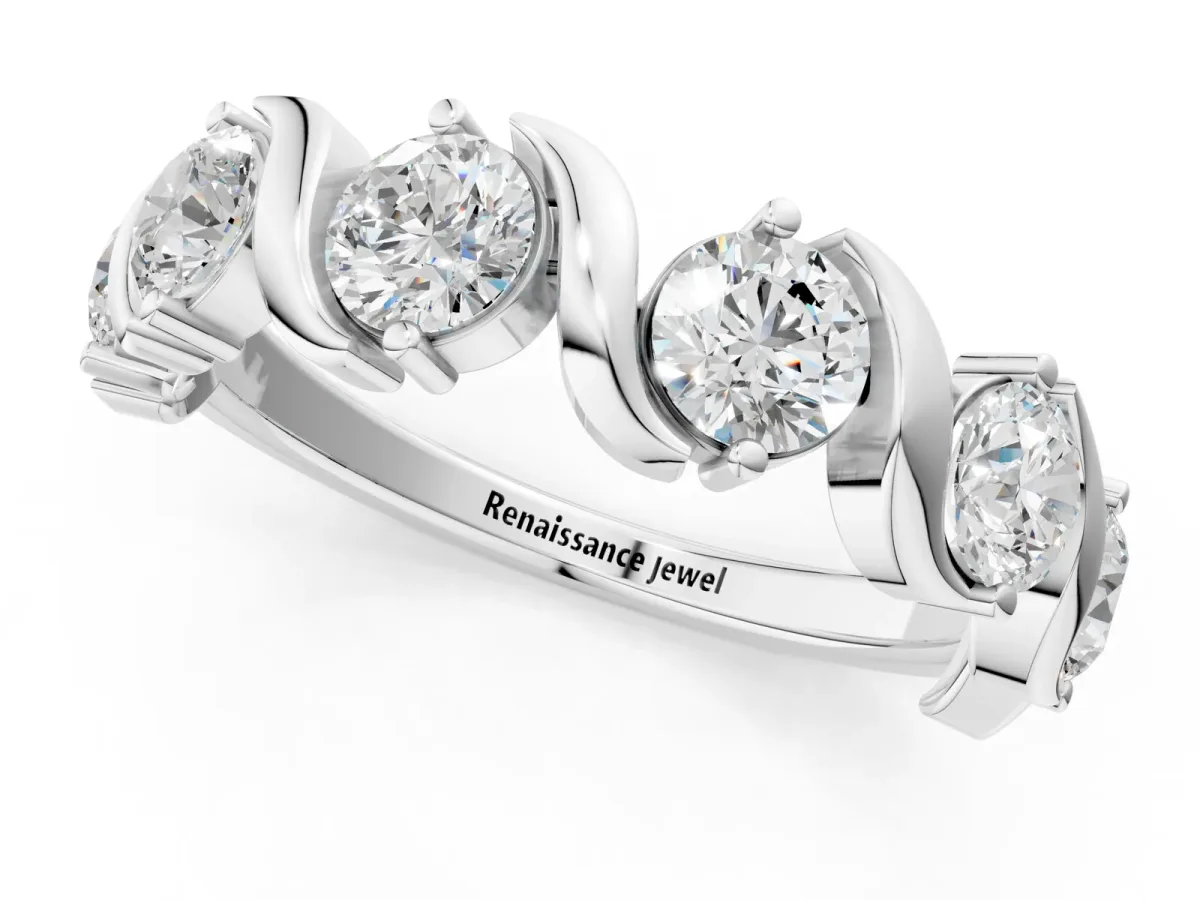 Round Diamond Half Eternity Band with Wave Prong Setting Silver