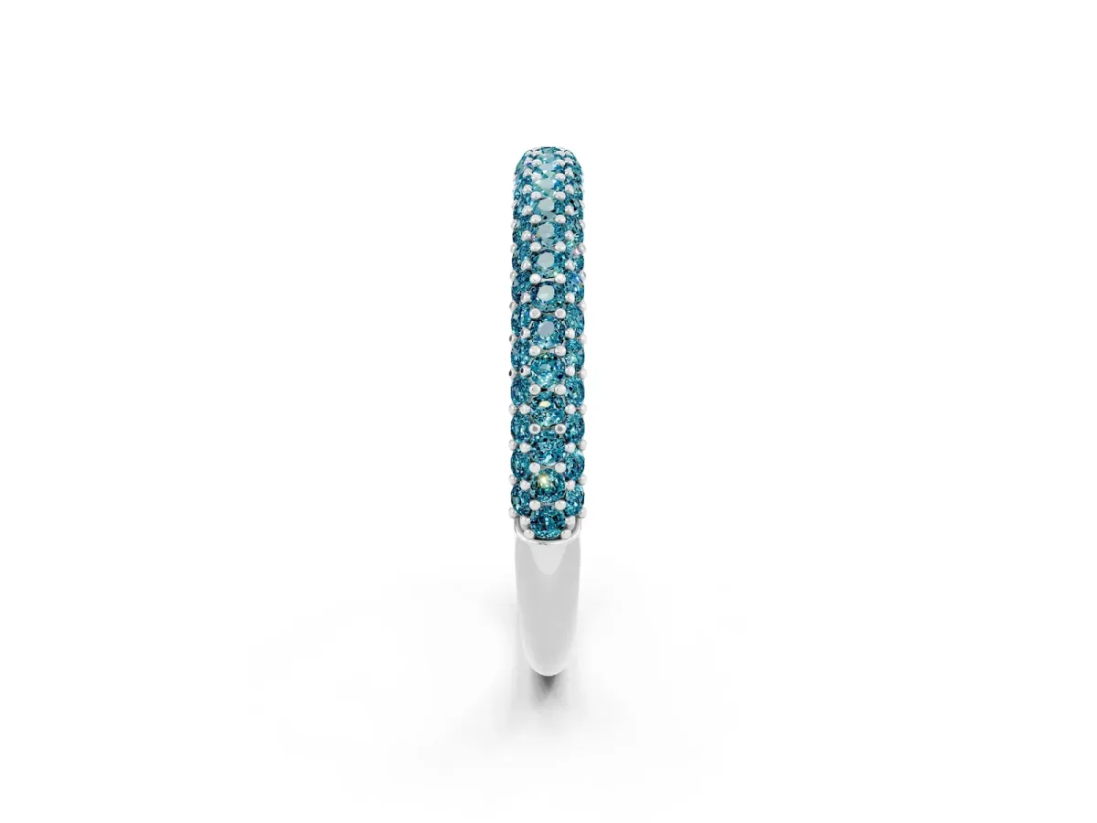 Round Blue Topaz Pavé Eternity Band with Shared Prong Setting Silver