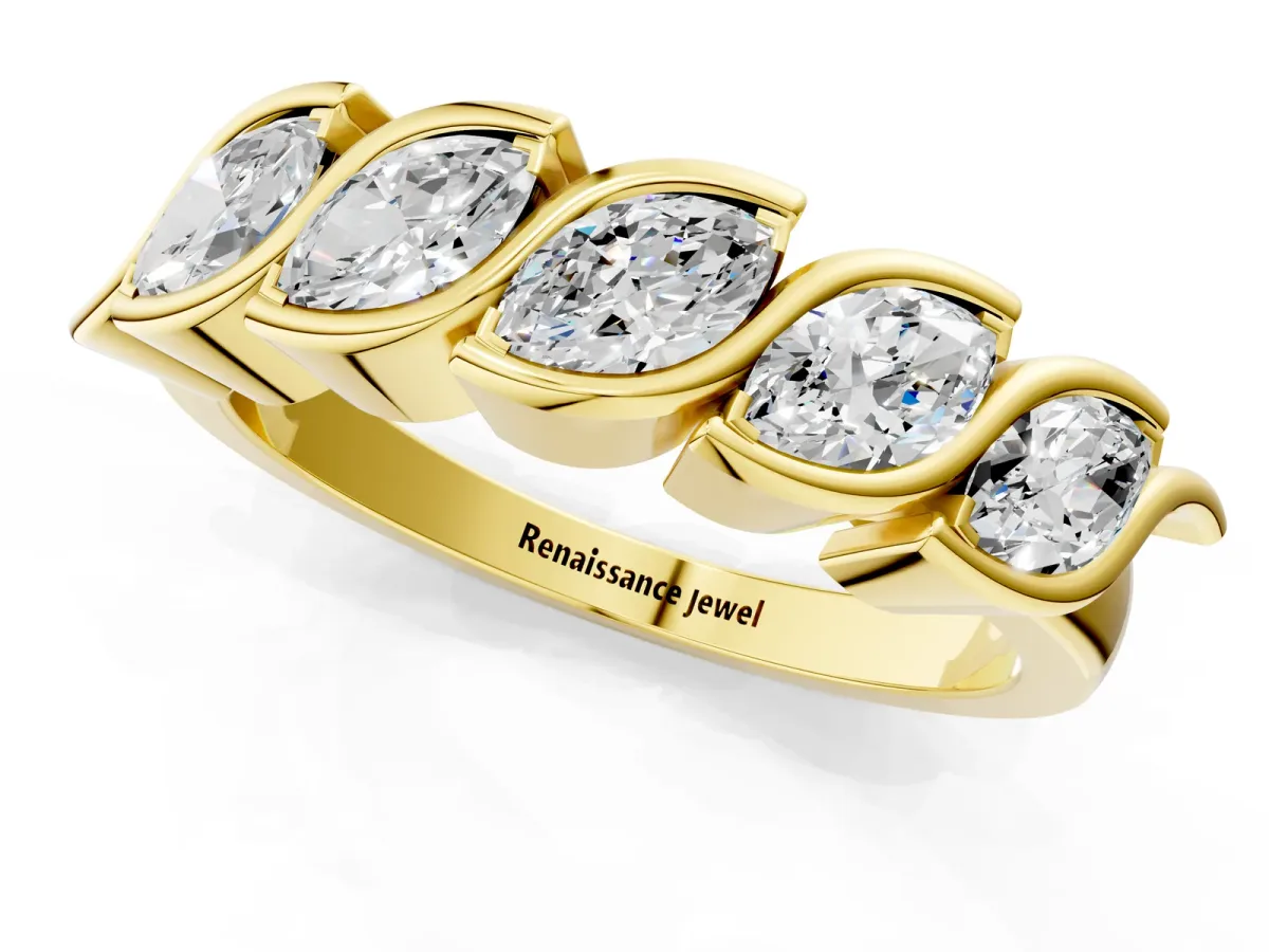 Marquise Diamond Wave Band with Channel Setting Yellow gold