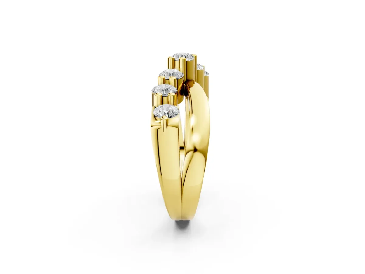 Round Diamond Prong-Set Crossover Band Yellow gold