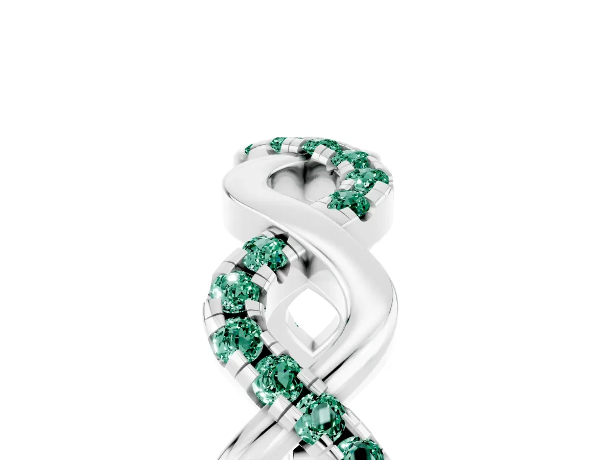 Twist Infinity Round Green Sapphire Band with Pavé Setting White gold