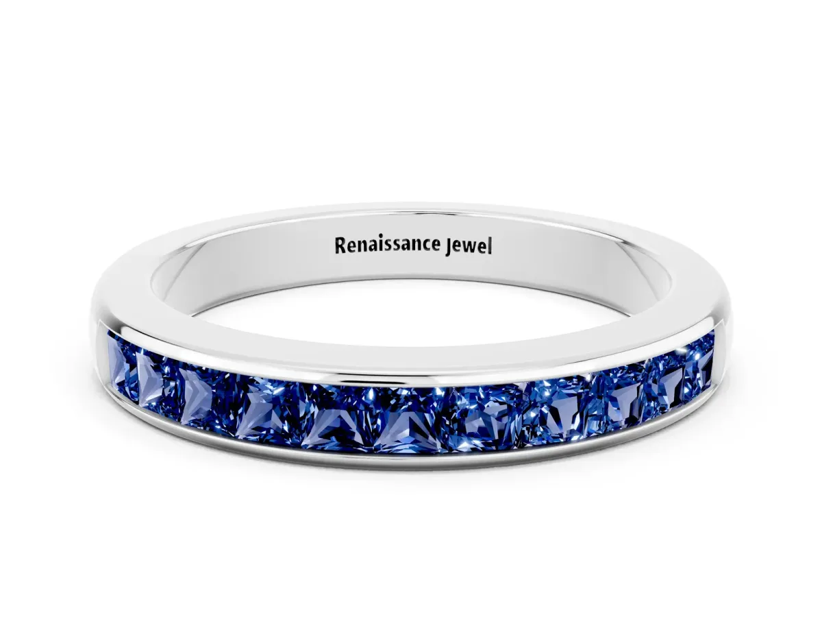 Channel Set Princess Cut Blue Sapphire Eternity Band Platinum