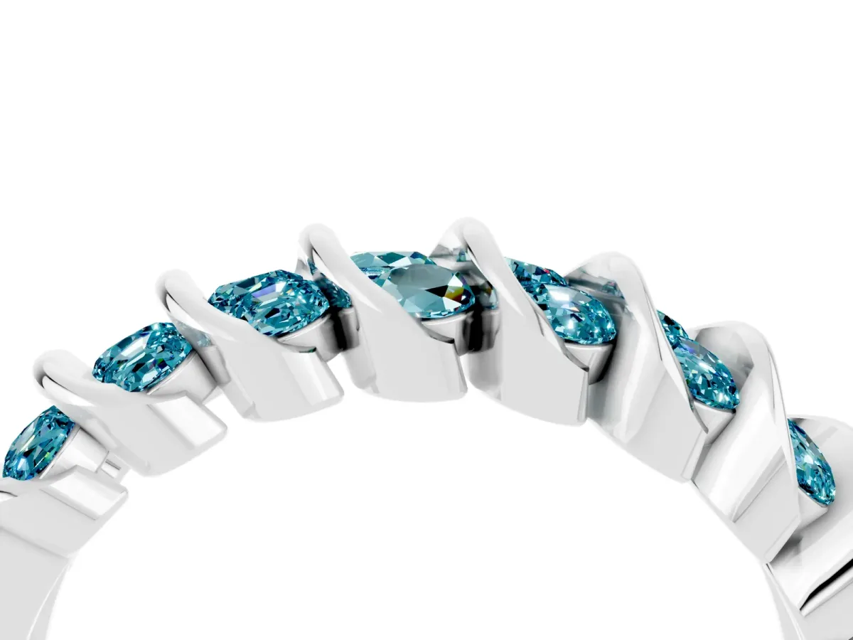 Channel Set Round Blue Topaz Multi-Row Band Silver