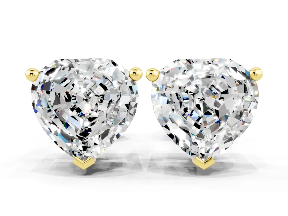 Heart Cut Moissanite Stud Earrings Yellow gold