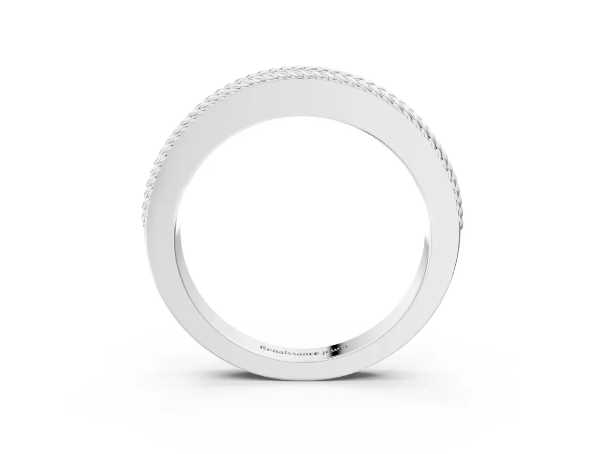 Channel Set Round Diamond Milgrain Edge Band Silver