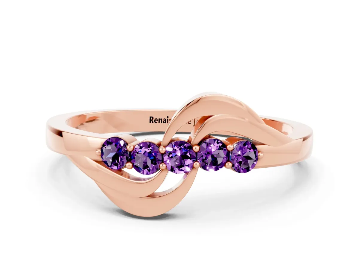 Five-Stone Round Amethyst Crossover Band with Prong Setting Rose gold