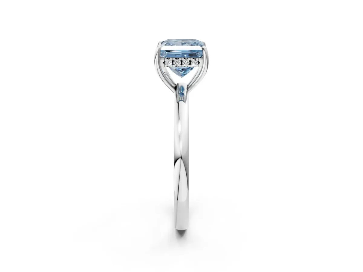 Fancy Blue Princess Cut Solitaire Diamond Ring with Prong Setting and Plain Band Silver