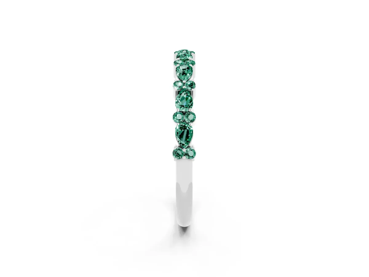 Pear and Round Green Sapphire Wedding Band Platinum
