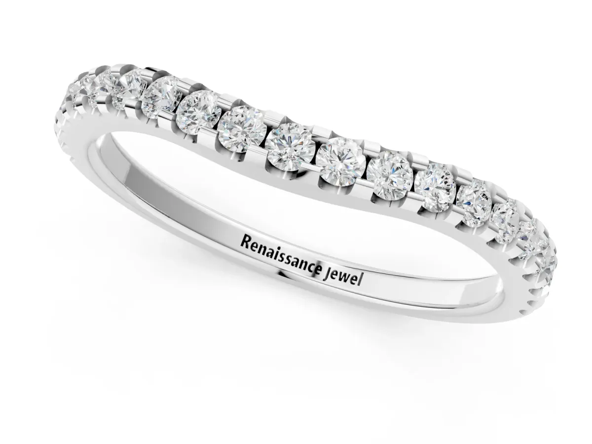 Round Diamond Pavé Curved Wedding Band Silver