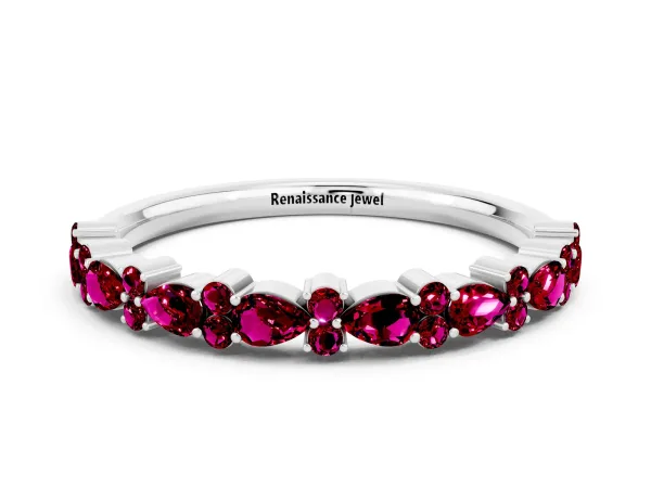 Pear and Round Garnet Wedding Band Platinum