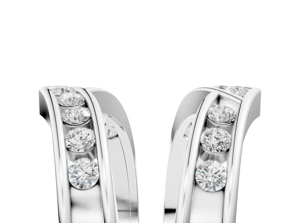 Round Diamond Channel-Set Chevron Band Silver