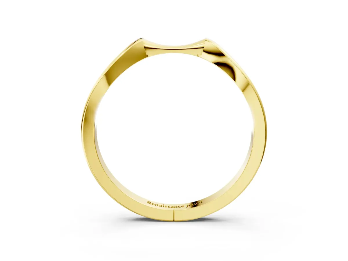 Contoured Solitaire Round Bezel Set Wedding Band Yellow gold
