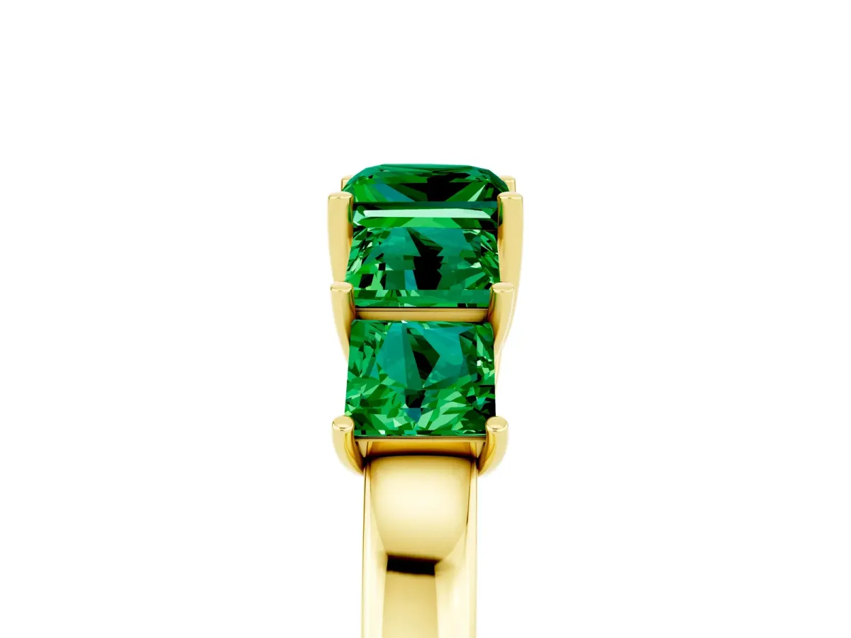 Princess Cut Five-Stone Emerald Ring with Classic Prong Setting Yellow gold