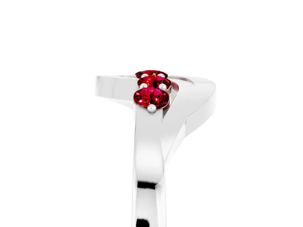 Five-Stone Round Ruby Crossover Band with Prong Setting Platinum