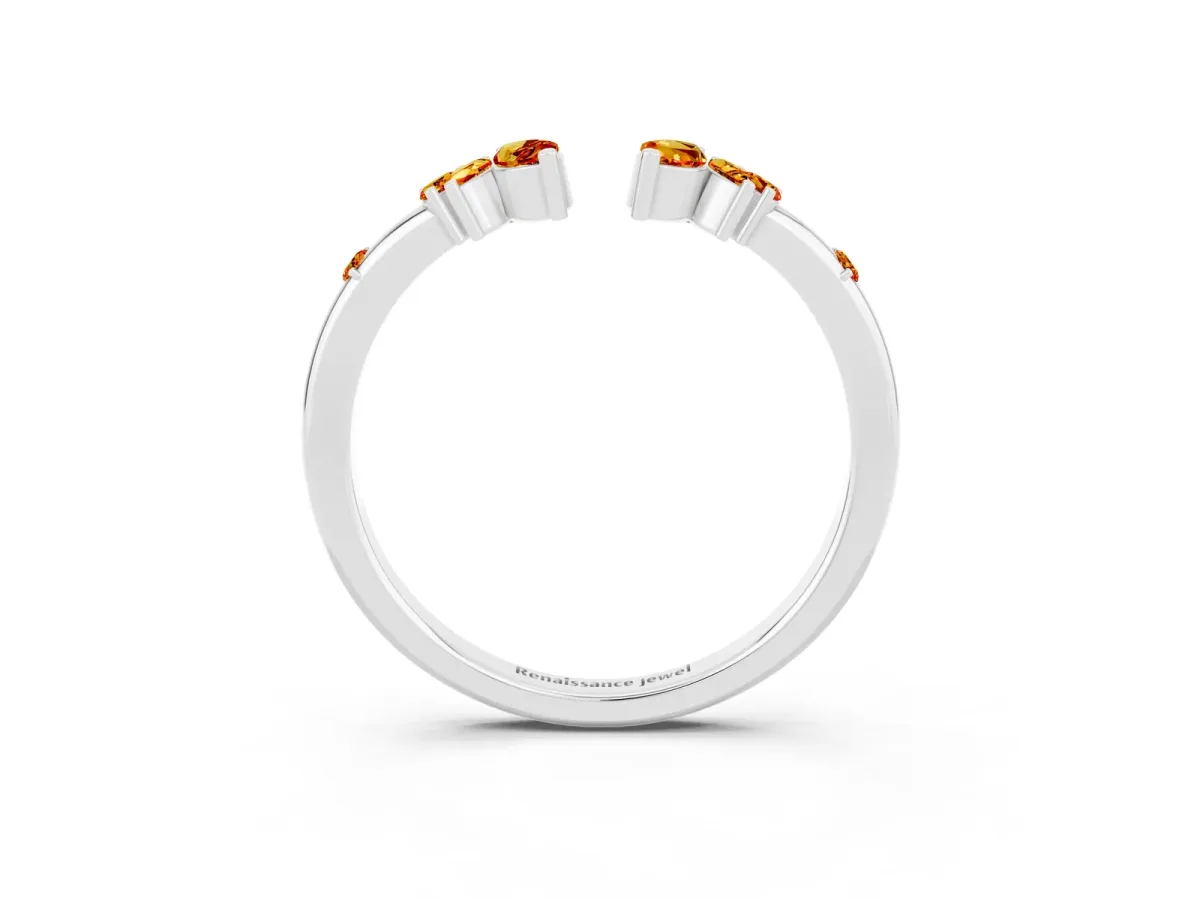Open Marquise Cluster Citrine Band with Prong Setting Silver