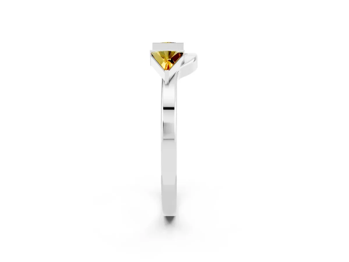 Trillion Citrine Open Band Ring with Bezel Setting White gold