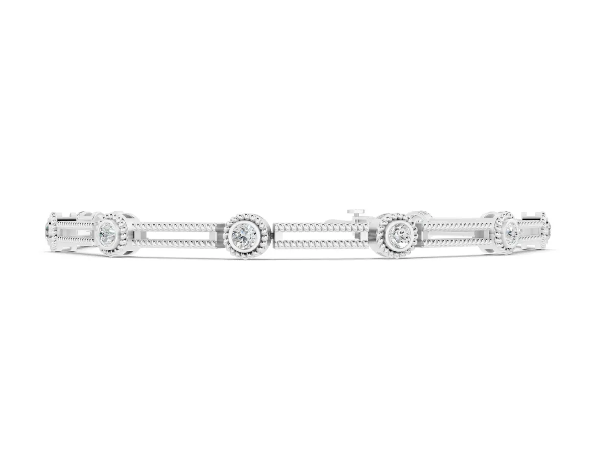 Round Bezel Set Diamond Rope Chain Bracelet White gold