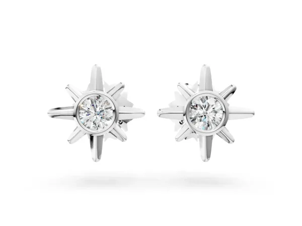 Round Diamond Sol Starburst Stud Earrings Platinum