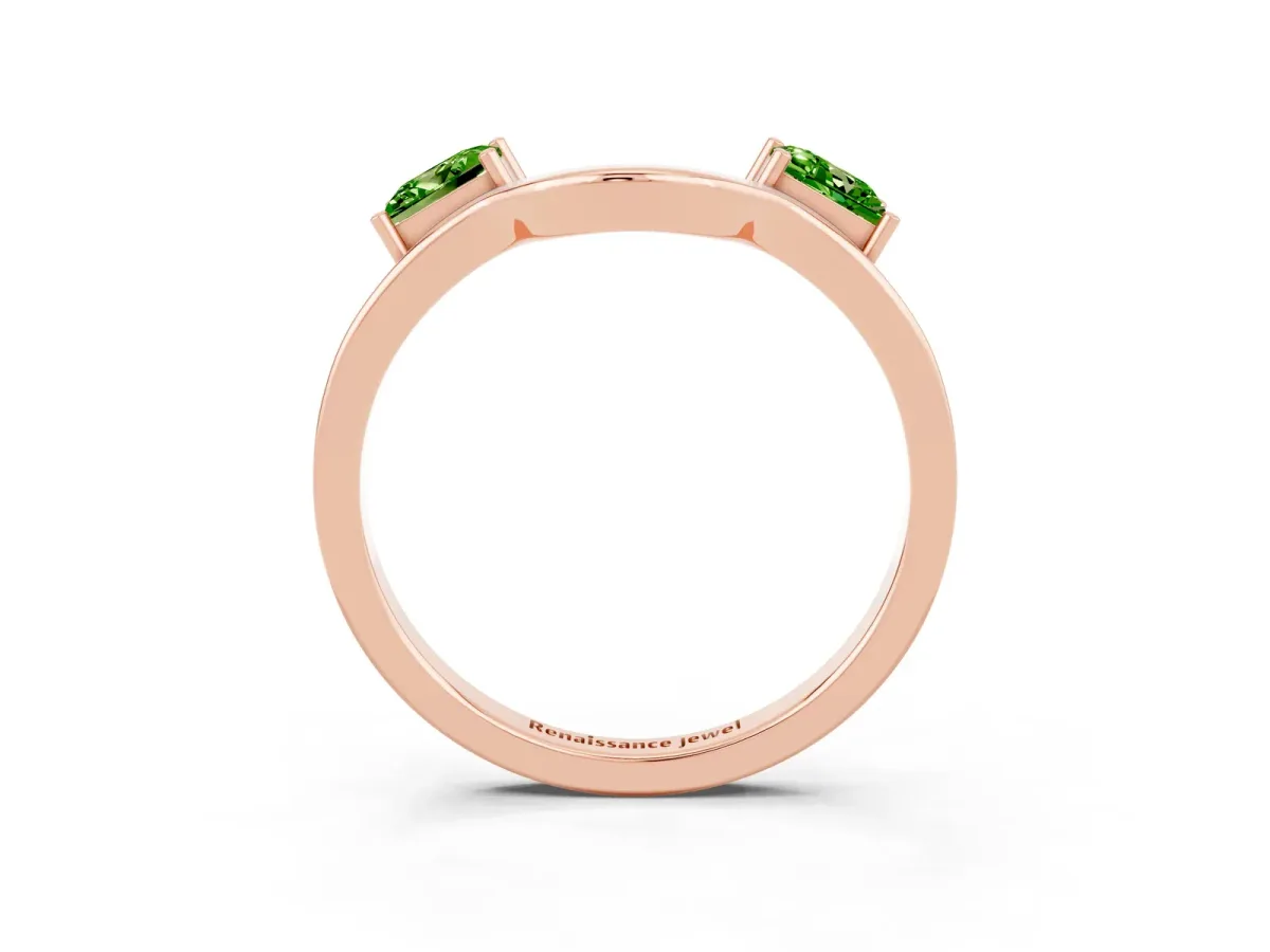 Princess Cut Peridot Two-Stone Open Band Ring with Four-Prong Setting Rose gold