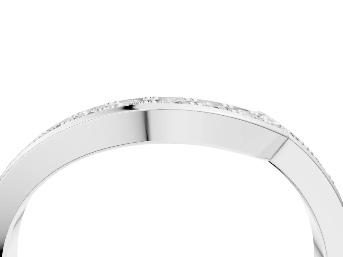 Pavé Round Diamond Curved Wedding Band with Channel Setting Platinum