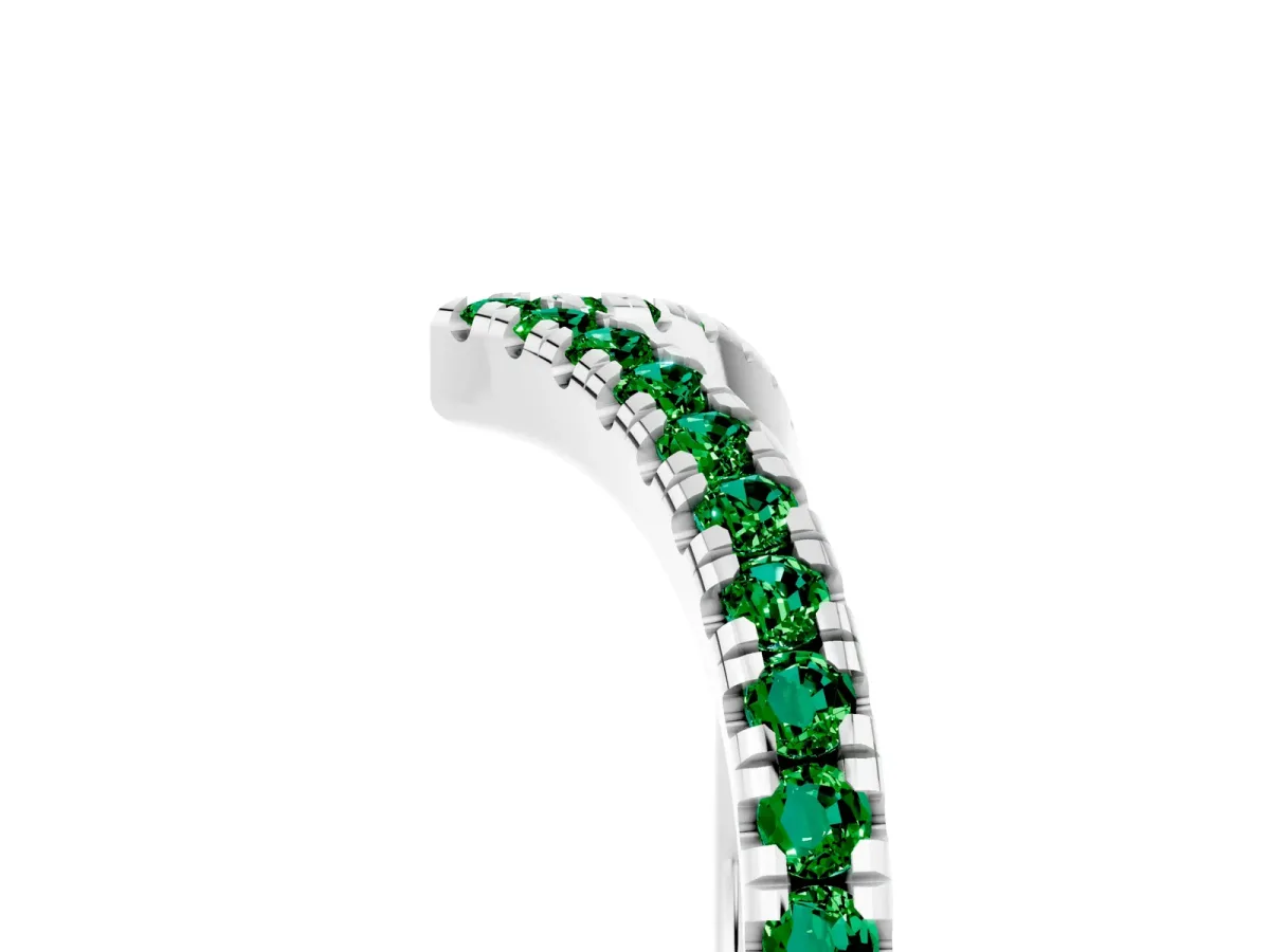 Pavé Round Emerald V-Shaped Chevron Band with Shared Prong Setting Silver