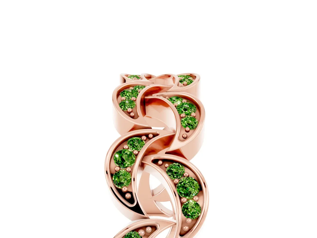Pavé Round Peridot Interlocking Eternity Band with Bezel Prong Setting Rose gold