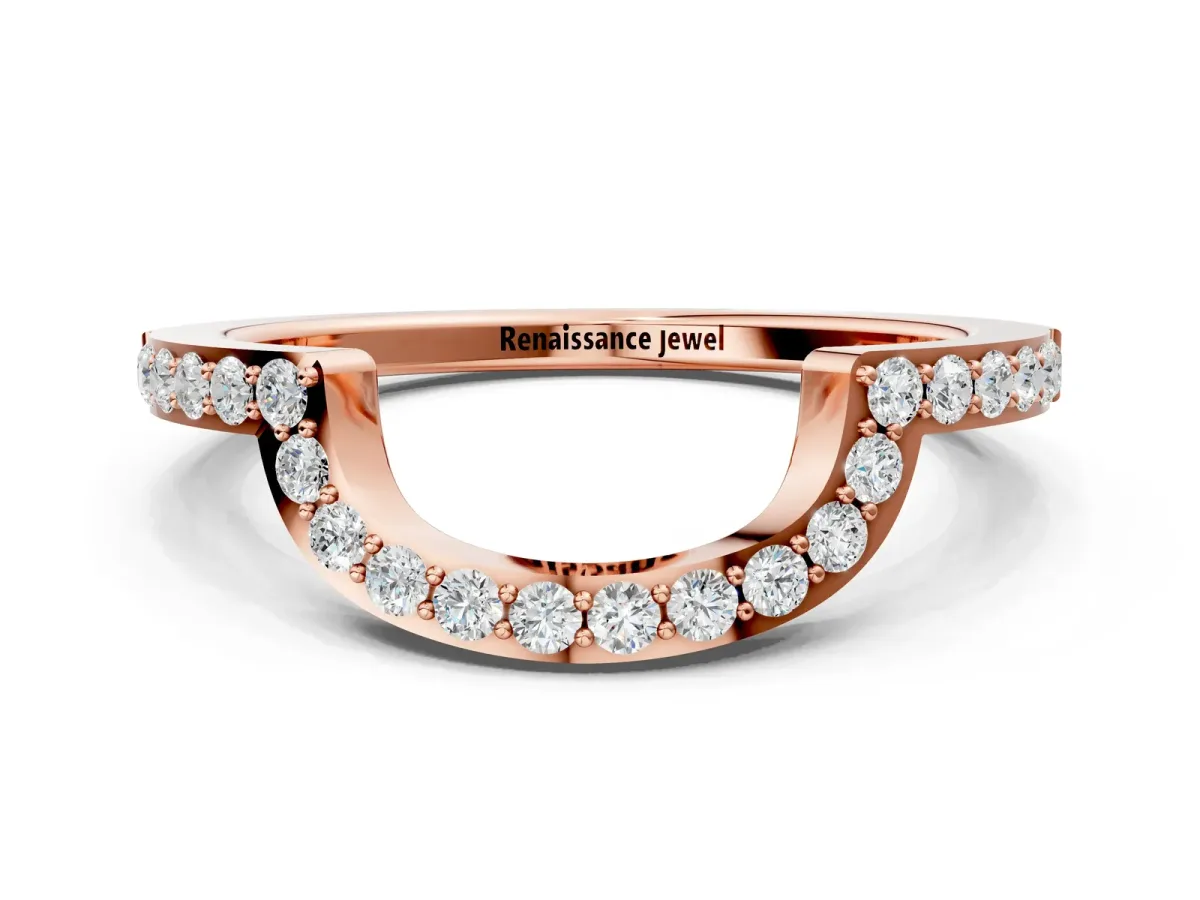 U-Shaped Pavé Round Diamond Contour Band Rose gold