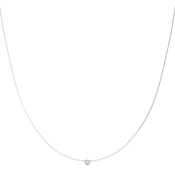 Bezel-Set Round Diamond Solitaire Chain Necklace White gold