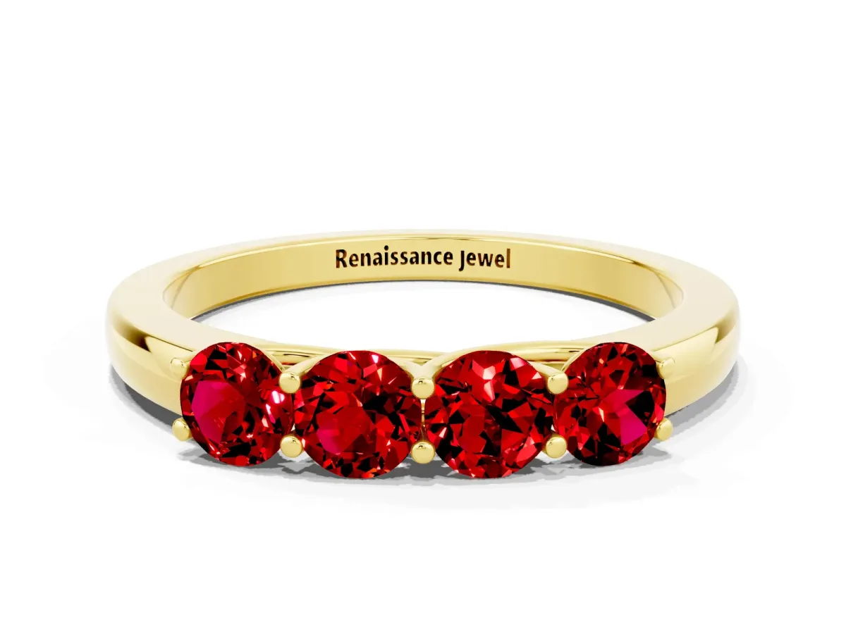 Four-Stone Round Ruby Prong-Set Band Yellow gold