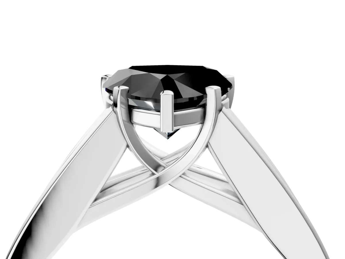 Fancy Black Heart Cut Cut Channel Set Solitaire Ring with Four-Prong Setting Silver