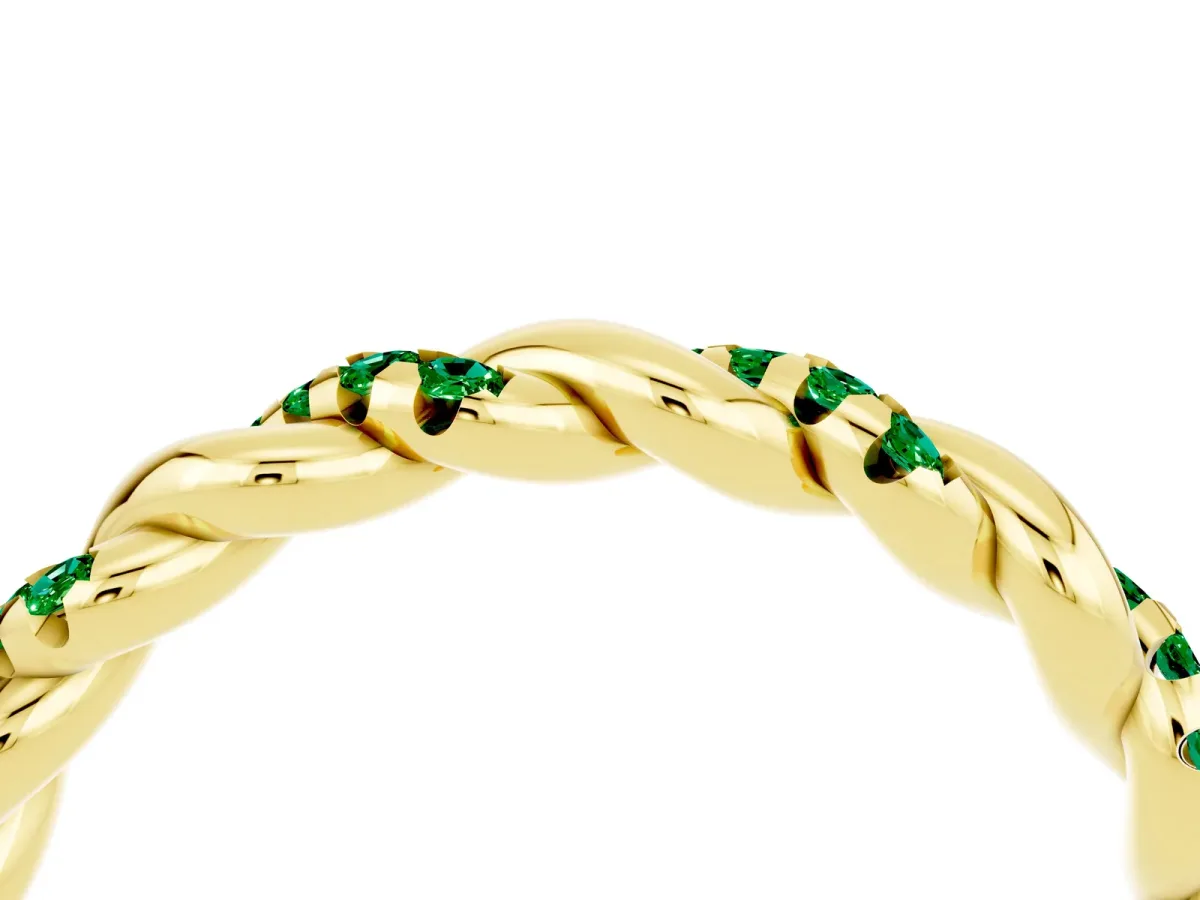 Twisted Pavé Round Emerald Eternity Band Yellow gold