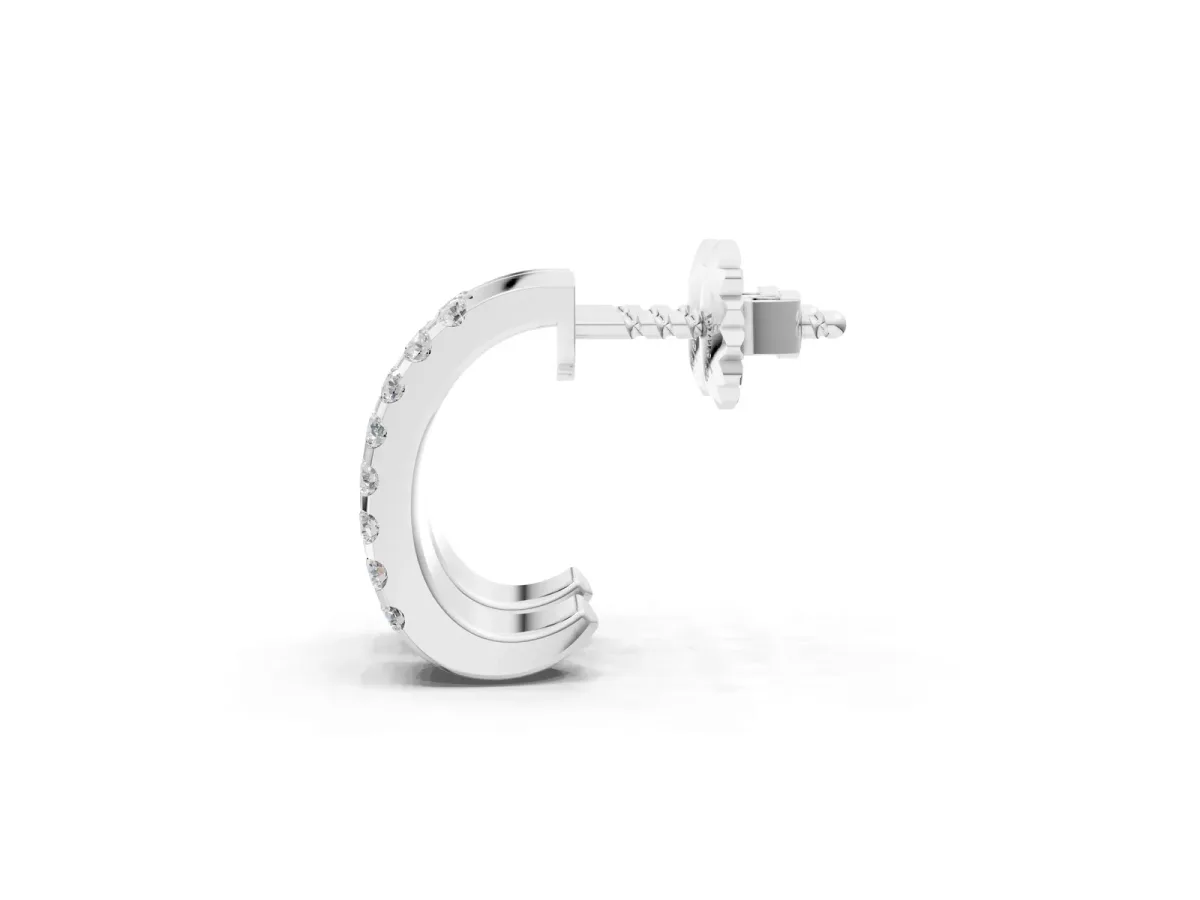 Pavé Round Diamond Hoop Earrings with Four-Prong Setting Silver