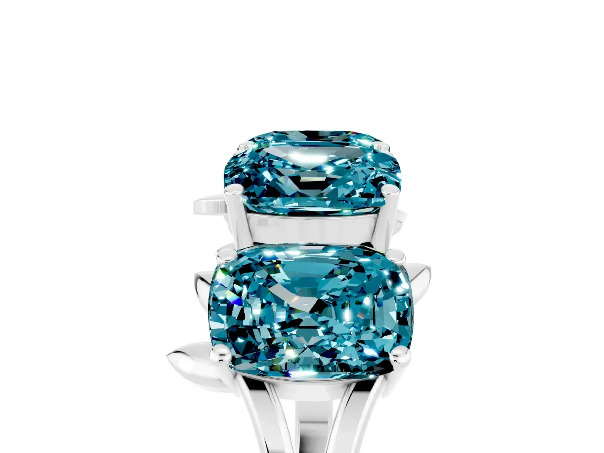 Emerald Cut Blue Topaz Prong-Set Half Eternity Band Platinum