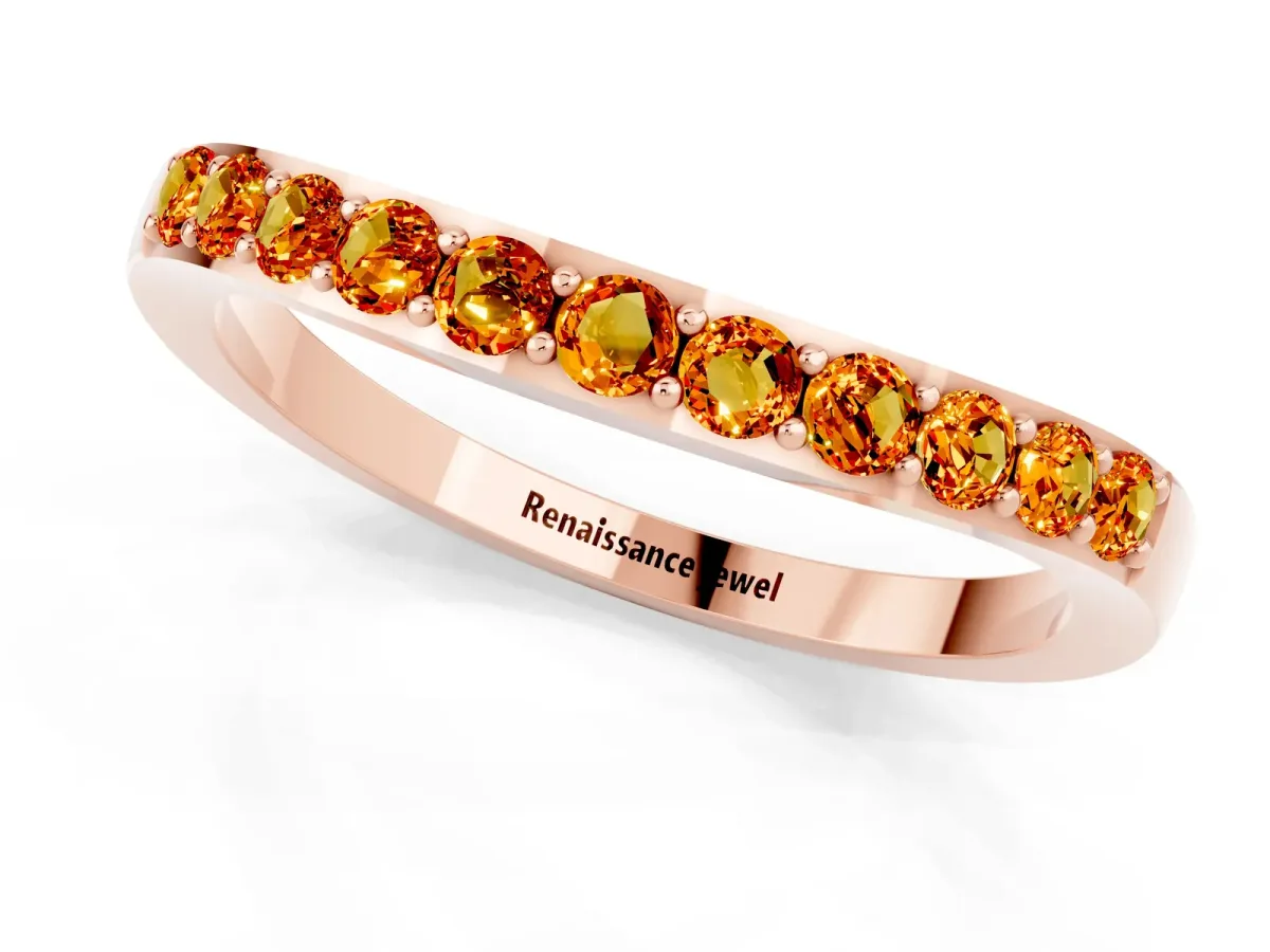 Round Citrine Curved Wedding Band with Channel Setting Rose gold