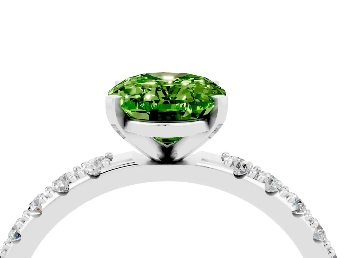 Oval Cut Peridot Solitaire Pavé Band with Four-Prong Setting Platinum