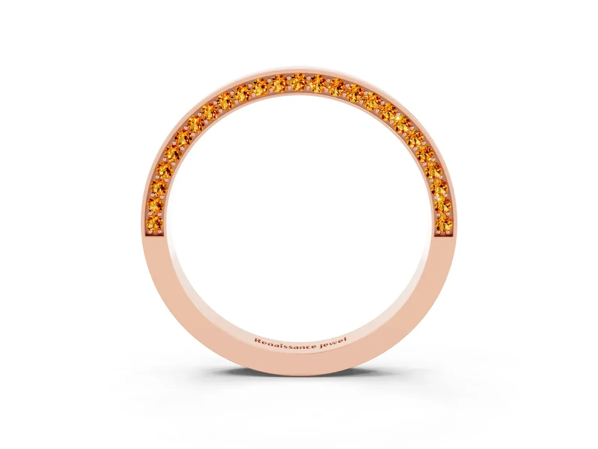 Pavé Round Citrine Channel Set Band Rose gold