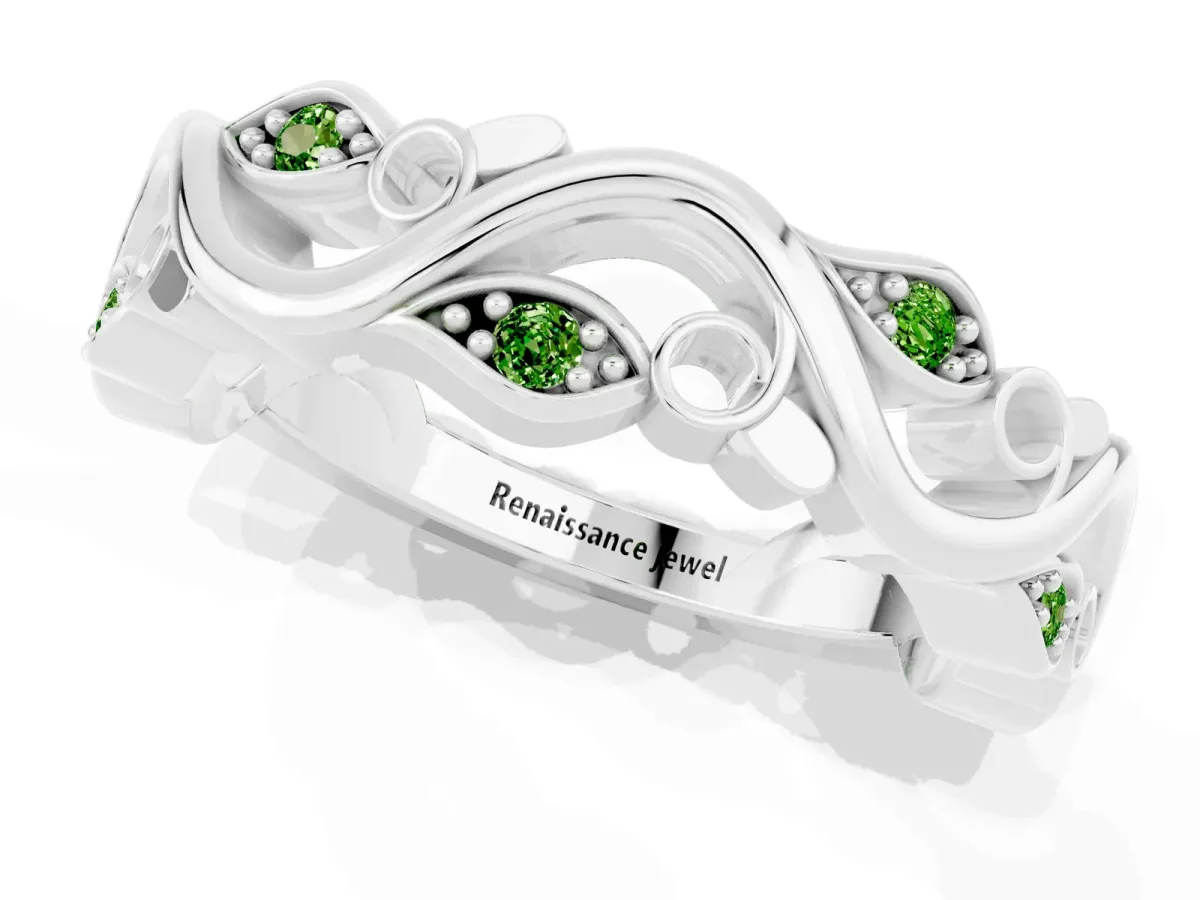 Marquise Peridot Vine Eternity Band with Bezel Setting Silver
