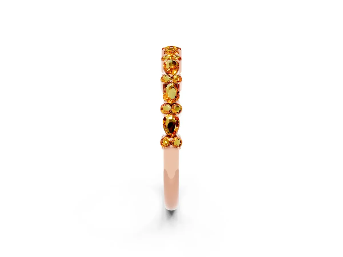 Pear and Round Citrine Wedding Band Rose gold